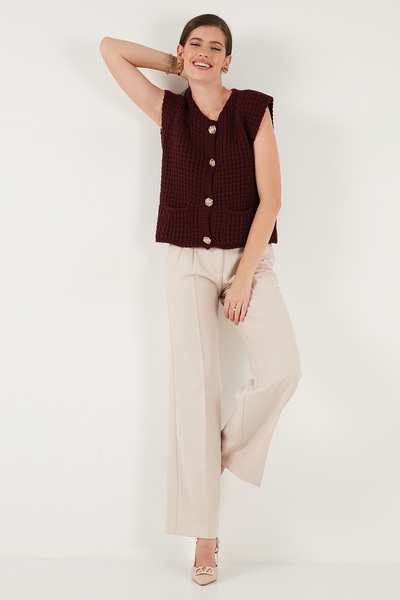 Lela Premium Oversize Fit Bisiklet Yaka Düğmeli Örgü Yelek YELEK 680YL1416