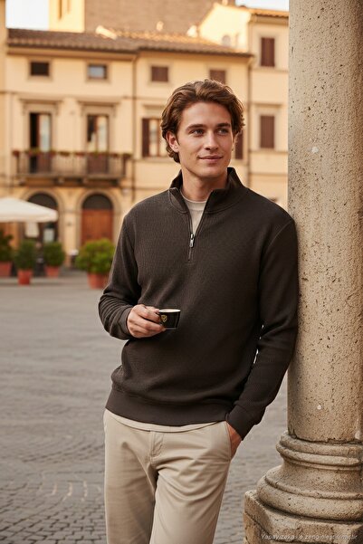 Buratti Cotton Regular Fit Half Zipper Stand Collar Sweat Men's Sweat 5905716