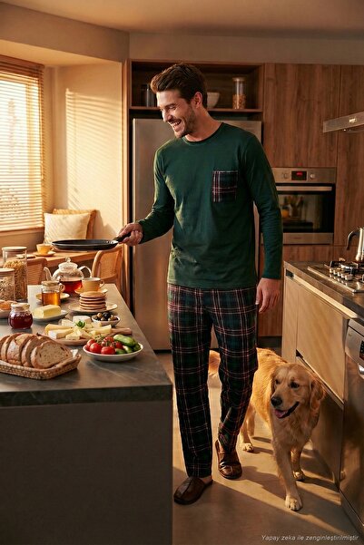 Buratti Plaid Pocketed Elastic-Waist 100% Cotton Regular Fit Pajama Set Men’s...