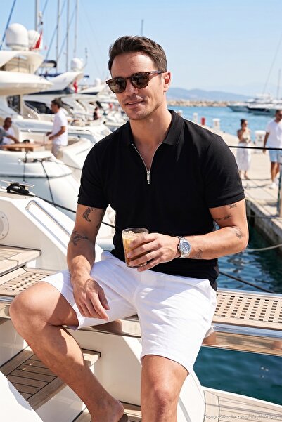 Buratti Cotton Regular Fit Zippered Polo Collar T Shirt Men's POLO NECK T SHI...