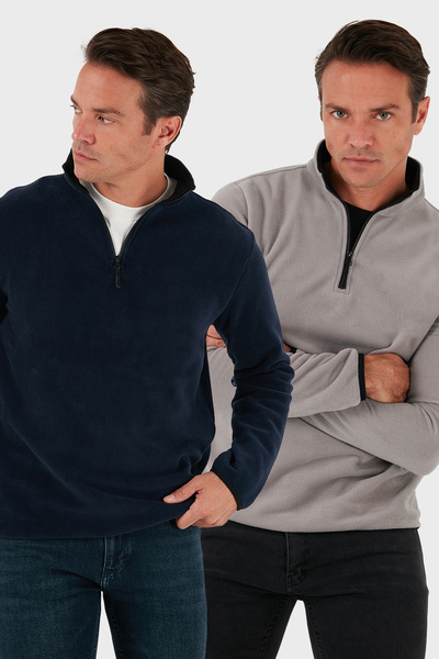 Buratti Slim Fit Half Zip Mock Neck Cold-Proof 2-Pack Fleece Men's Polar 5906...