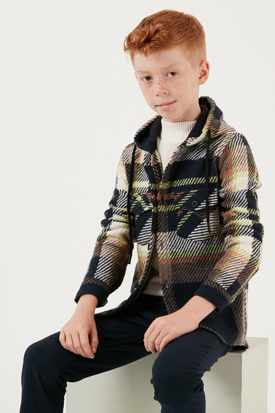 Lela Hooded Double Pocket Plaid Winter Lumberjack Shirt Boy's Shirt CF24W81781