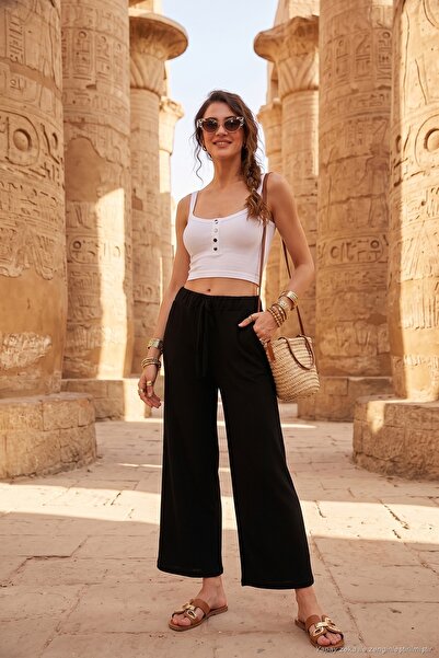 Lela Waist Tied Relaxed Fit Crinkle Fabric Trousers Pants 5869016