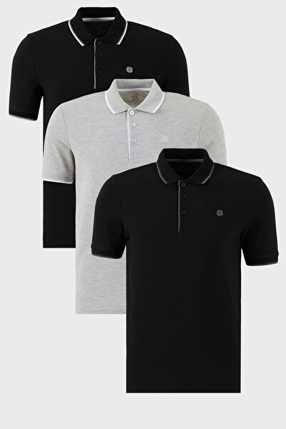 Buratti Cotton Regular Fit Stripe Detailed Buttoned Polo Collar 3-Pack t Shir...