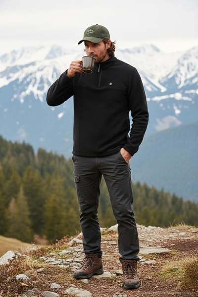 Buratti Pánský fleece Slim Fit s límcem Bato, zimní, proti žmolkování, s efek...