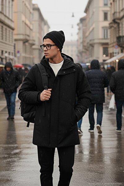 Buratti Lined Regular Fit Zipper and Snap Button Hooded Coat Men's Coat 497Roma