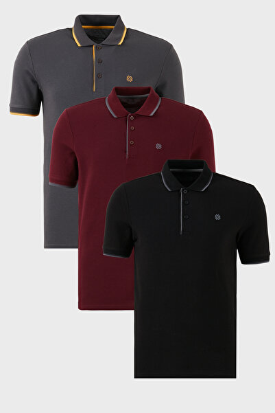 Buratti Cotton Regular Fit Stripe Detailed Buttoned Polo Collar 3-Pack t Shir...