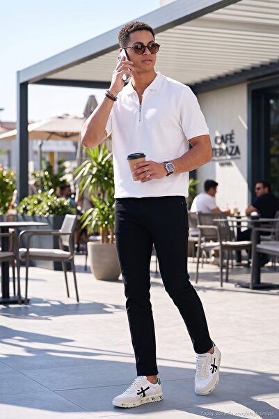 Buratti Cotton Regular Fit Zippered Polo Collar T Shirt Men's POLO NECK T SHI...