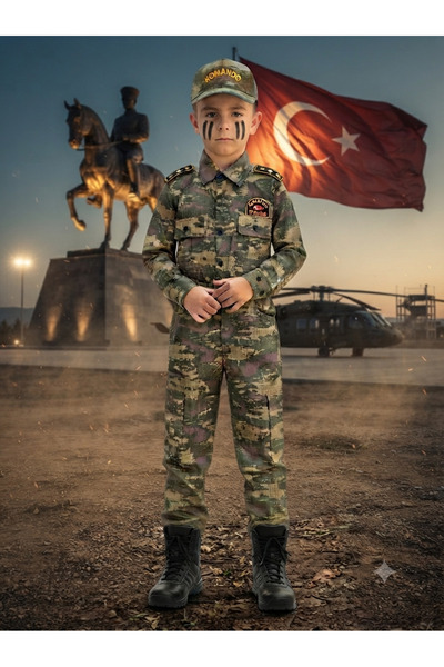 Hasret Hanım Çocuk Asker Komando Üniforma Takımı - Karasal Kamuflaj