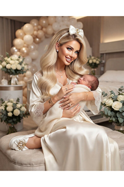 pegu baby collection طقم تاج وشبشب للحوامل من PEGU مزين بفيونكة من الساتان وا...