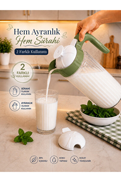 abenim 1500 cc Yeşil Çİft Fonksiyonlu Kapaklı Cam Sürahi ve Ayran Karıştırma ...