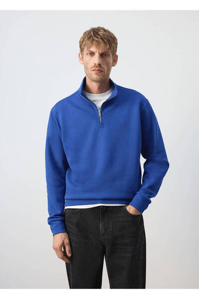 MANGO Man Fermuarlı pamuk karışımlı sweatshirt