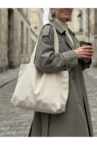 LUNAFEL Beige Cloth Hand Sleeve Shoulder Bag - Waterproof Cotton Fabric - Beach Bag Cloth Hand Sleeve and Shoulder Bag