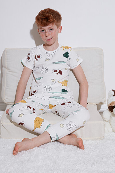 Lela Patterned 100% Cotton Crew Neck Pajama Set Boy's Pajama Set6651001