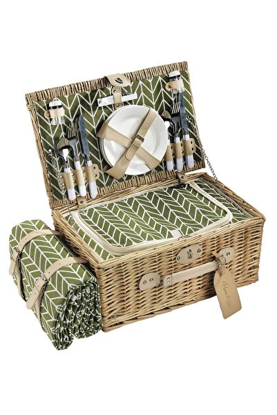 Picnic&co Piknik Sepeti 4 Kişilik Hasır Piknik Seti Zigzag Desenli Yalıtımlı ...