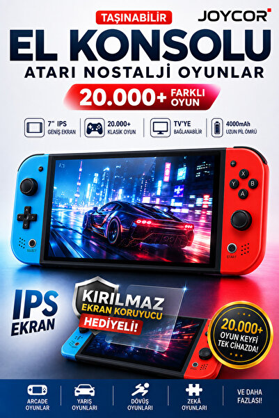 JOYCOR M20 Taşınabilir El Konsolu 20.000+ Oyun 7 İnç IPS Ekran 4000mAh Atari ...