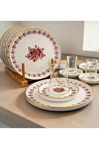 Yumuk Shop 18 Parça Lüks Vintage Renkli Çay Pasta Takımı