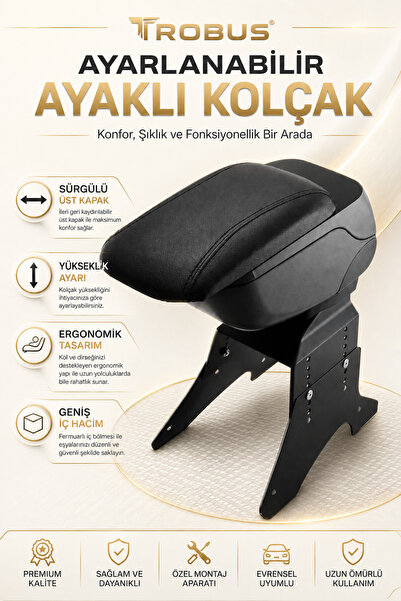 TROBUS Dacia Sandero Stepway 2009-2026 Uyumlu Siyah Ayaklı Sürgülü Kolçak Aya...