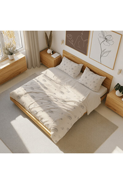 Luvis Store Minimal Flora - Floral Patterned Double Hybrid Duvet Cover Set - ...