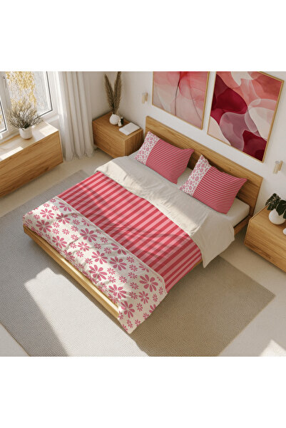 Luvis Store Rose Valley - Striped Floral Double Hybrid Duvet Cover Set - With...