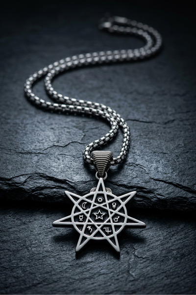 Begondio Mitolojik Heptagram Desenli Vintage El İşçiliği Paslanmaz Çelik Zinc...