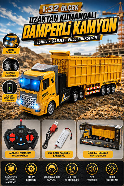 cayenna 1:32 Ölçek Uzaktan Kumandalı Şarjlı Damperli Tır – Işıklı 4 Kanal Büy...