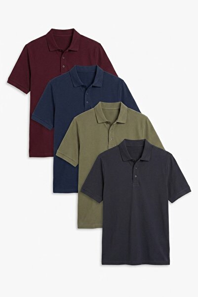 Buratti Pamuklu Regular Fit Düğmeli Polo Yaka 4'lü Paket T Shirt Erkek T SHİR...