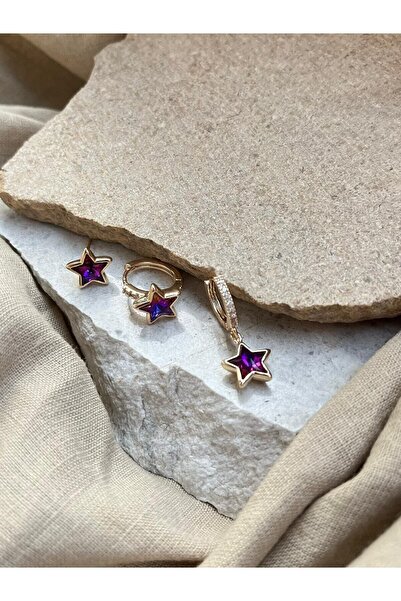nunu takı Ysx Jewelry Purple Star Triple Earring Set