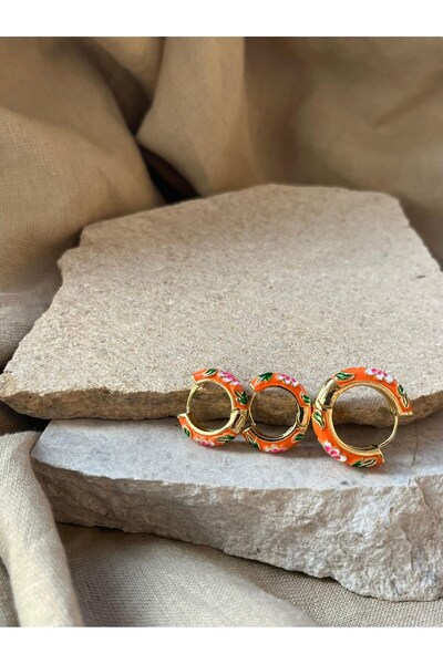 nunu takı Orange Enamel Triple Earrings
