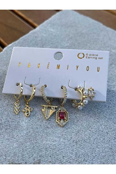 nunu takı Yakemiyou Pearl and Stone Six-Earring Set