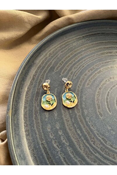 nunu takı Vintage Art Tulip Pattern Earrings
