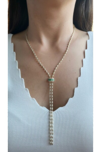 nunu takı Green Stone Y Necklace
