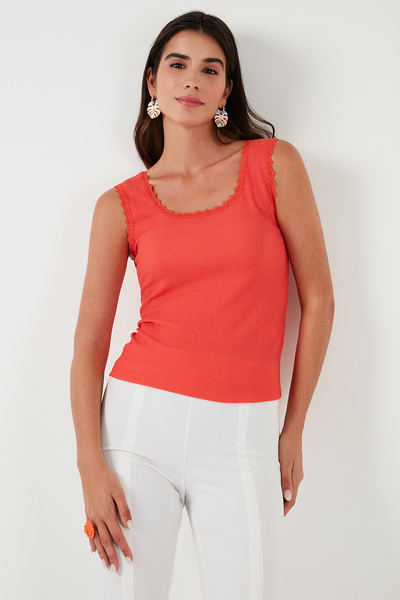 Lela Slim Fit Kalın Askılı Dantelli Kare Yaka Bürümcük Atlet ATLET 5864979