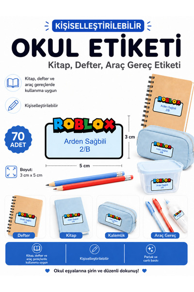 CRN Roblox Okul Etiketi, Roblox Defter Etiketi, Roblox Etiket, Kitap Etiketi