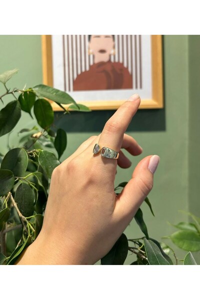 nunu takı Ring with Thick Stone Pattern