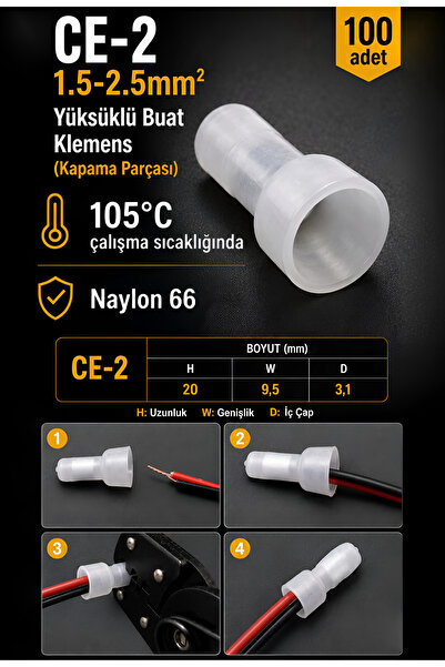 CE-2 Yüksüklü Buat Klemens 2mm2 (Kapama Parçası)-100 Adet