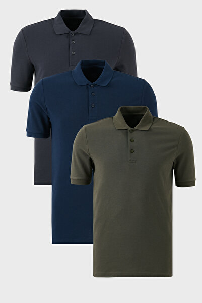 Buratti Cotton Regular Fit Buttoned Polo Neck 3 Pack t Shirts Men's t Shirt 5...