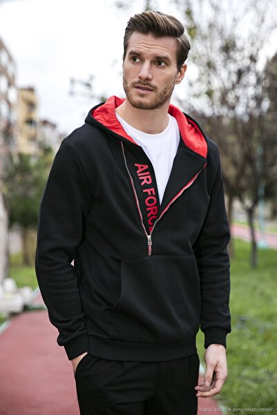 Buratti Cotton Slim Fit Kangaroo Pocket Zipper Detailed Hooded Collar Sweat M...