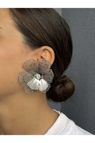 nunu takı Silver Color Wire Flower Earrings