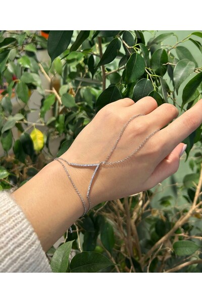 nunu takı Silver Colored Stone V Patterned Shahmeran