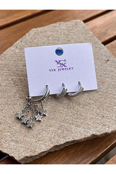 nunu takı Ysx Jewelry Silver Star Triple Earring Set