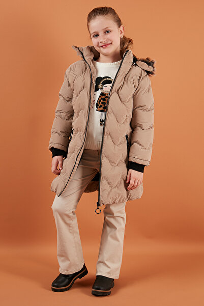 Lela Plush Lined Faux Fur Collar Removable Hooded Winter Coat Girls' Coat 576...