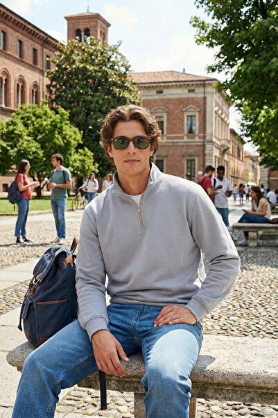 Buratti Cotton Regular Fit Half Zipper Stand Collar Sweat Men's Sweat 59052592