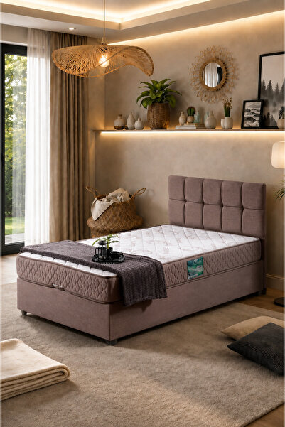 Setay Berlin Tek Kişilik Baza Başlık Comfort Yatak Seti, Kahverengi