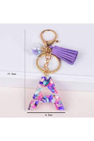 choice2 A New Colorful Rock Filled Initial Letter Keychain Purple Tassel Engl...
