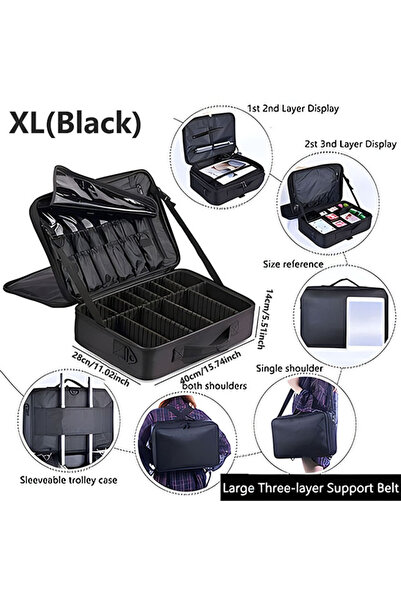 Choice7 XL black Large Capacity Cosmetic Case Waterproof Manicure Makeup Tool...