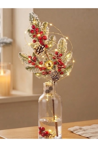 Yenigeldi Led Fairy Daylight + 1 Pinecone Christmas Ornament Red Berry Tuzkoz...