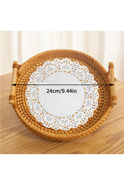 Choice M Woven Rattan Storage Basket with Strap Handle Round Tray for Bread S...