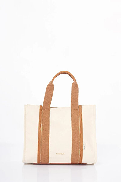 Kayra Large Size Canvas Bag Beige-Camel