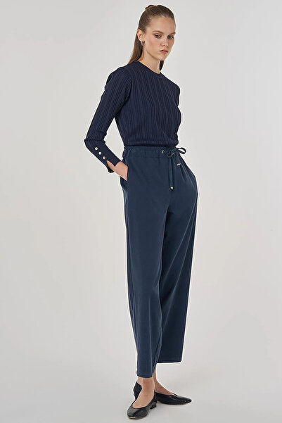 Kayra Relaxed Cut Lyocell Trousers Navy Blue